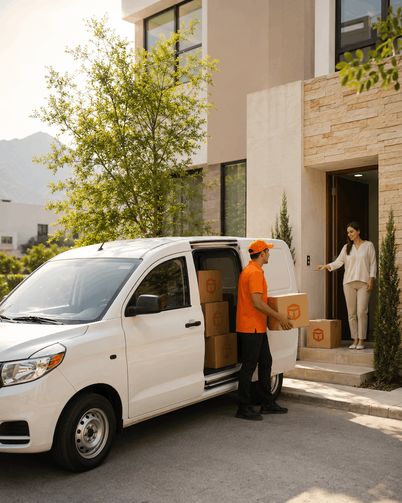 Mini bodega organizada con cajas y muebles guardados